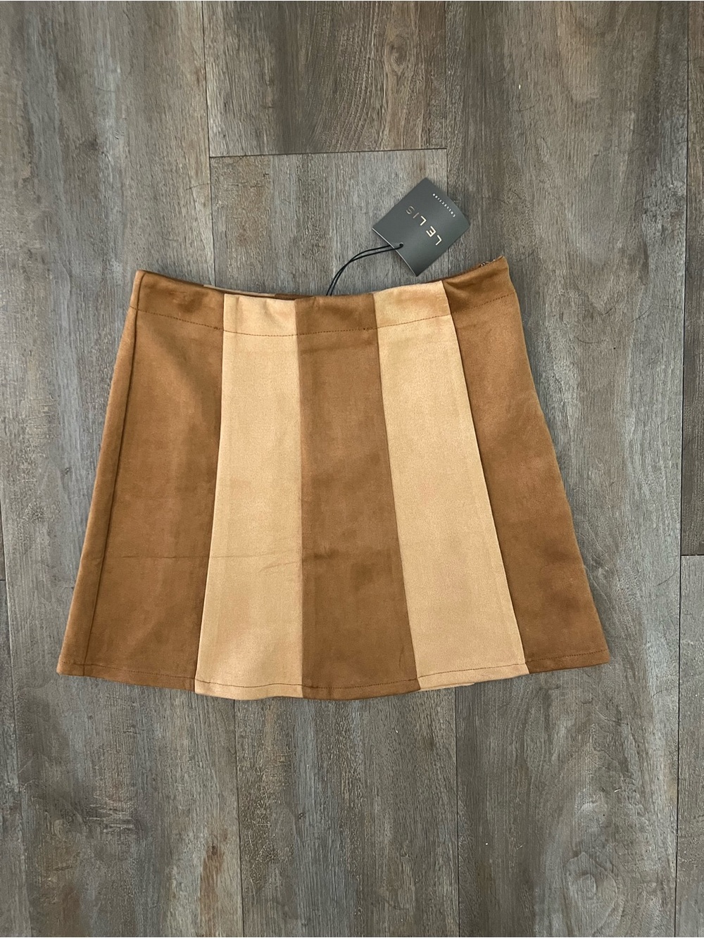 Le Lis Two-Tone Brown & Tan Panel Mini Skirt